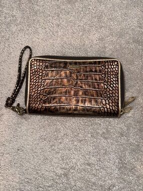 Brahmin Bronze Brown Croc-Embossed Wristlet Wallet